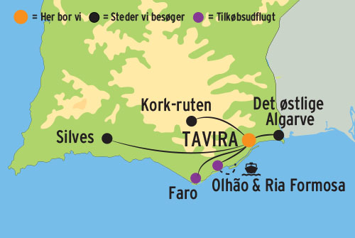 Kort over kulturrejsen på Algarvekysten